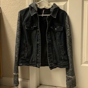 Free People distressed denim and knit jacket
